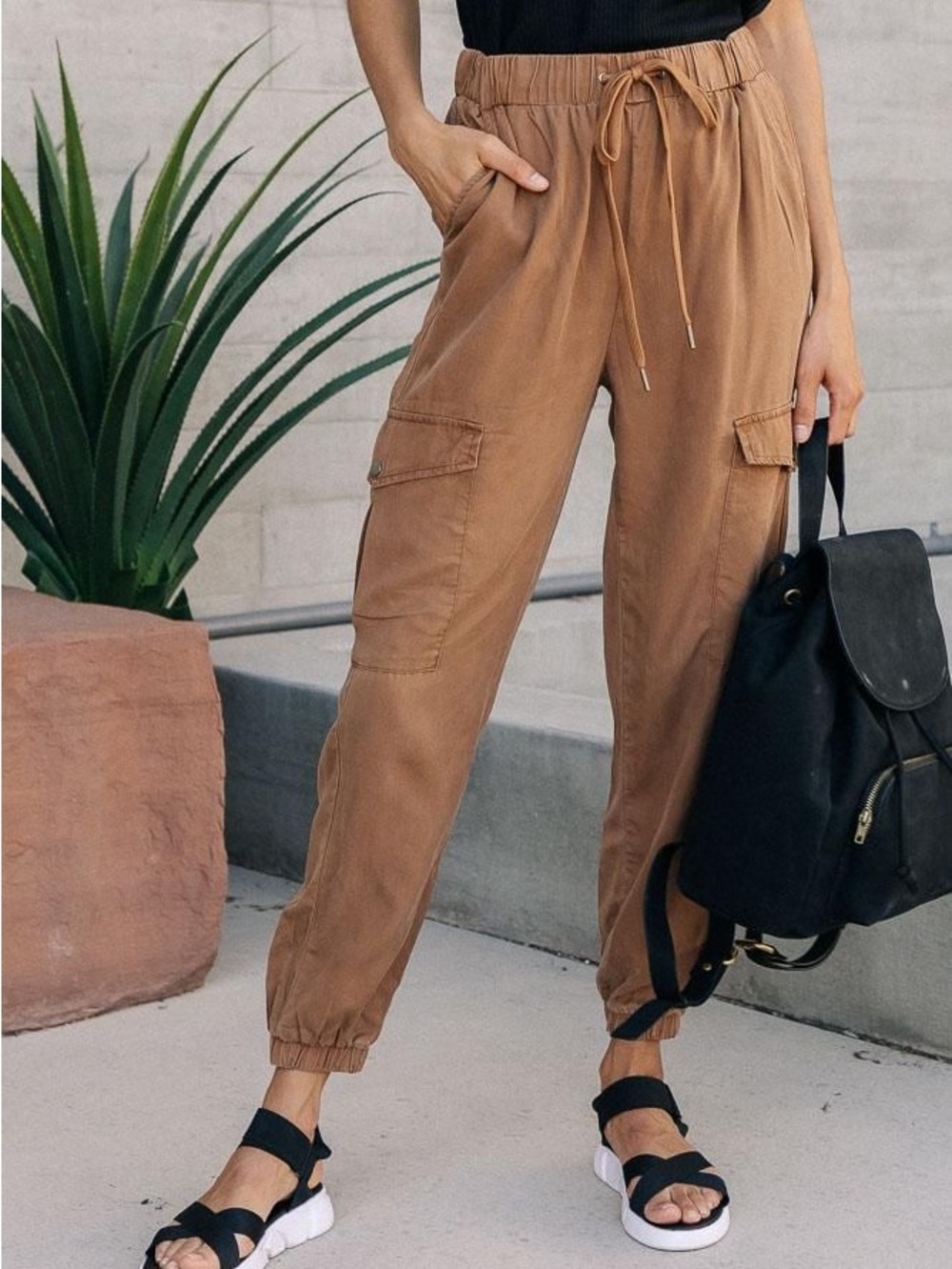 🌺BOHME Casual Cargo Jogger Pants - Brown - Picture 1 of 6